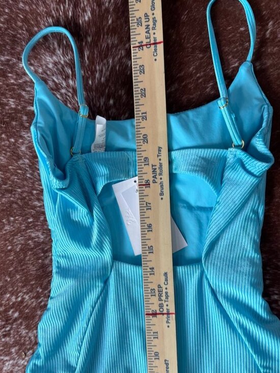 Becca Monte Carlo Belted Rib One Piece Swimsuit Bright Oasis Blue Small - Picture 6 of 16